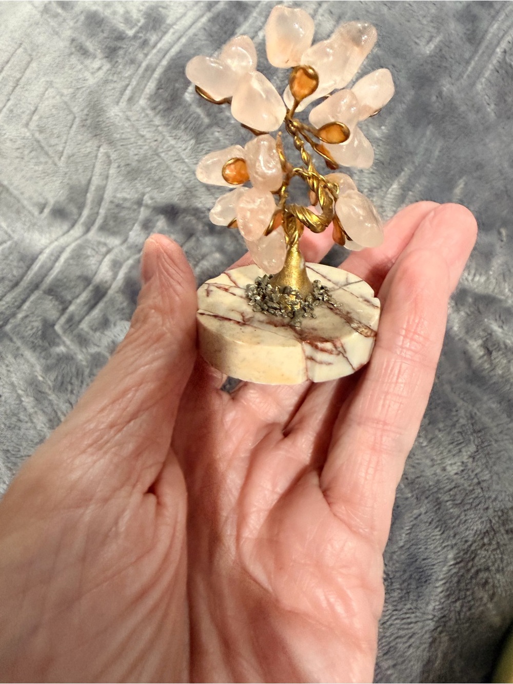Vintage money tree Semi precious stones Cherry Creek Jasper pedestal pyrite